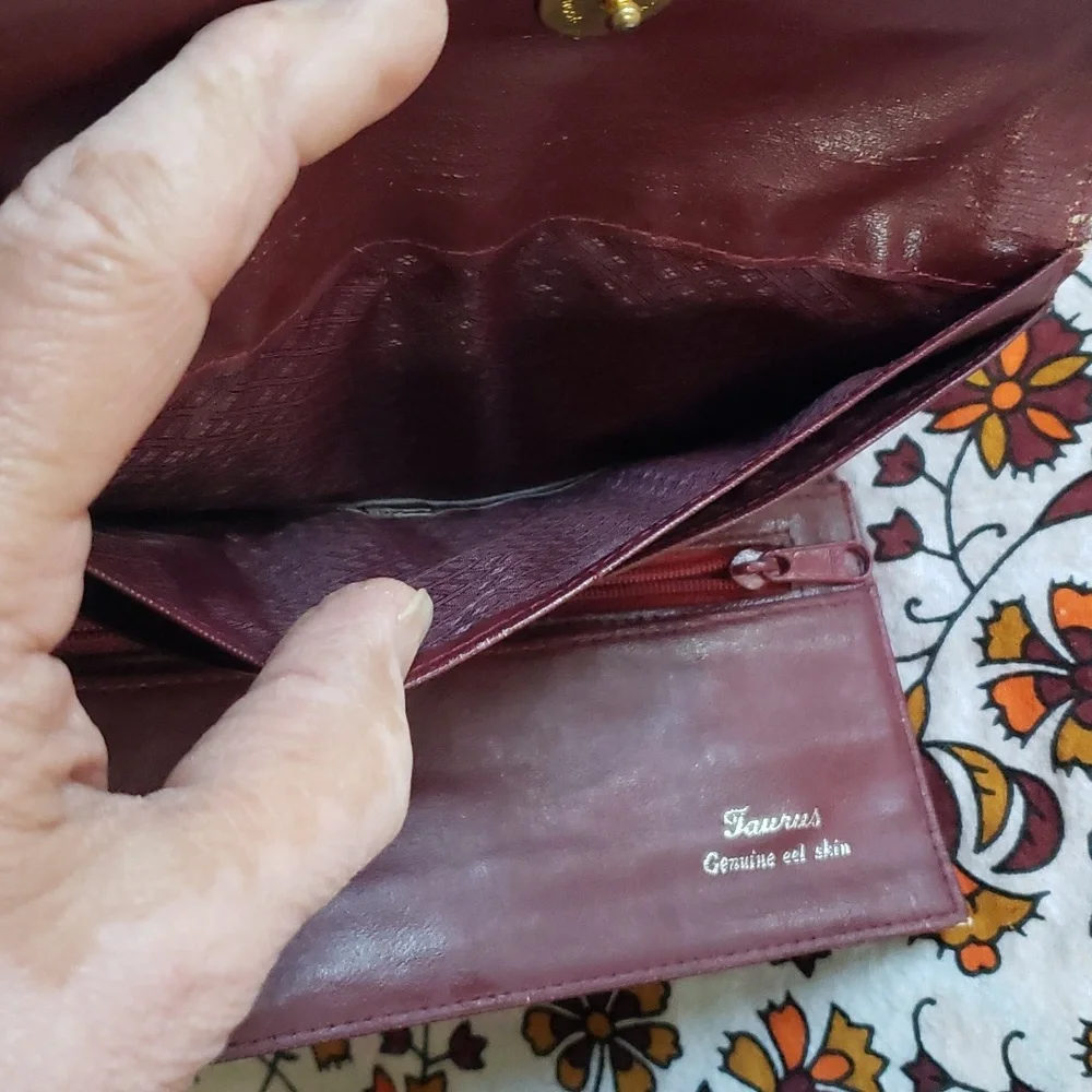 VTG Burgundy Genuine Eel Skin Long Clutch Wallet Soft Lux (BIN 005)